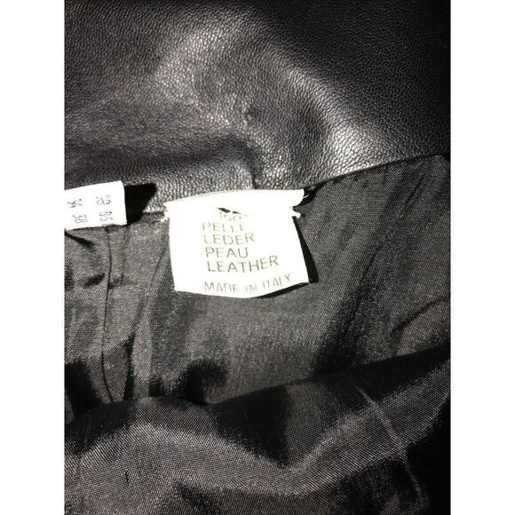 Leather Skirt Womens Red Stitching Slash Pockets Back Pockets Italy Size 8 Black - Picture 6 of 11